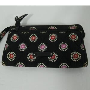 Vera Bradley Wristlet Wallet Black Zippered Parisian Paisley 8x5